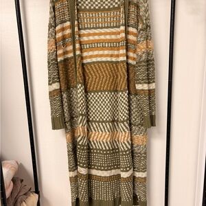 Marled Olive and Cream Checkered Knit Sweater